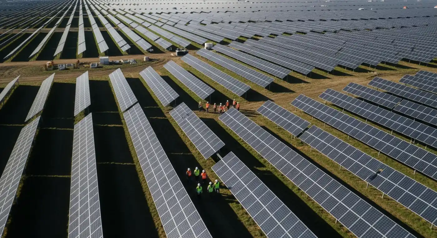 A solar array laid across open farmland